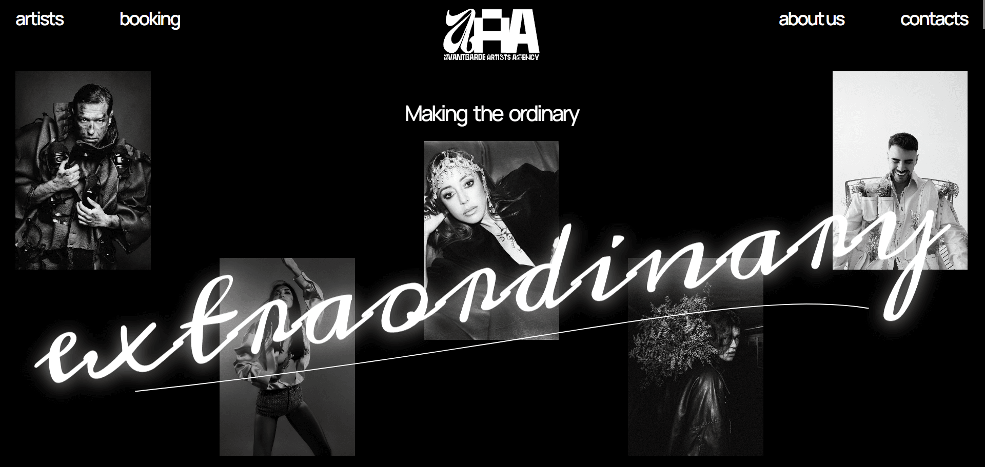 Avantgarde Artist Agency website homepage